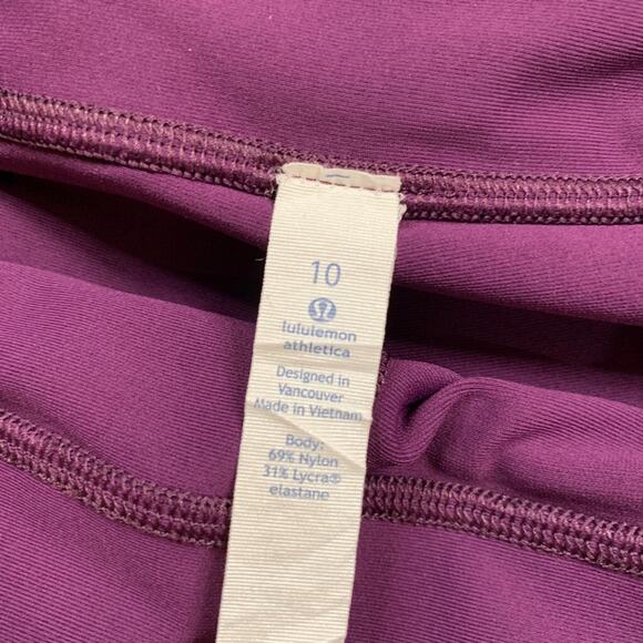 Lululemon Leggings Womens 10 Grape Stuff Stretch Scalloped Hem Pockets Low Rise - Picture 7 of 15